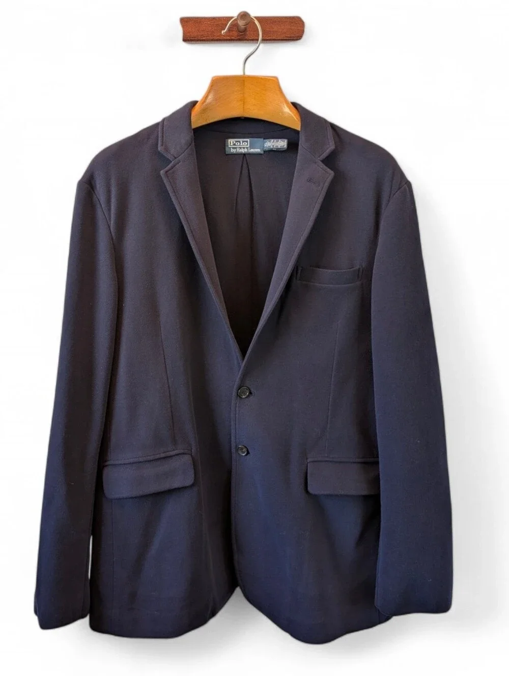 POLO Ralph Lauren Jersey Blazer Vintage Double Knit Aviator Navy Blue XL Rare